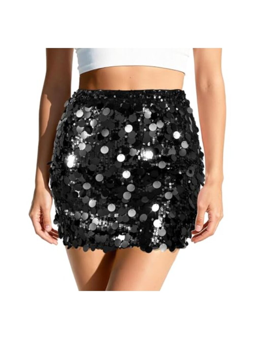 Sequin Party Skirt for Women Stretchy Bodycon Mini High Waist